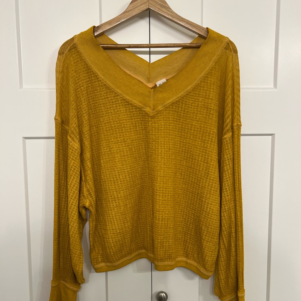 We The Free Gold Long Sleeve Relaxed Ribbed Blouse